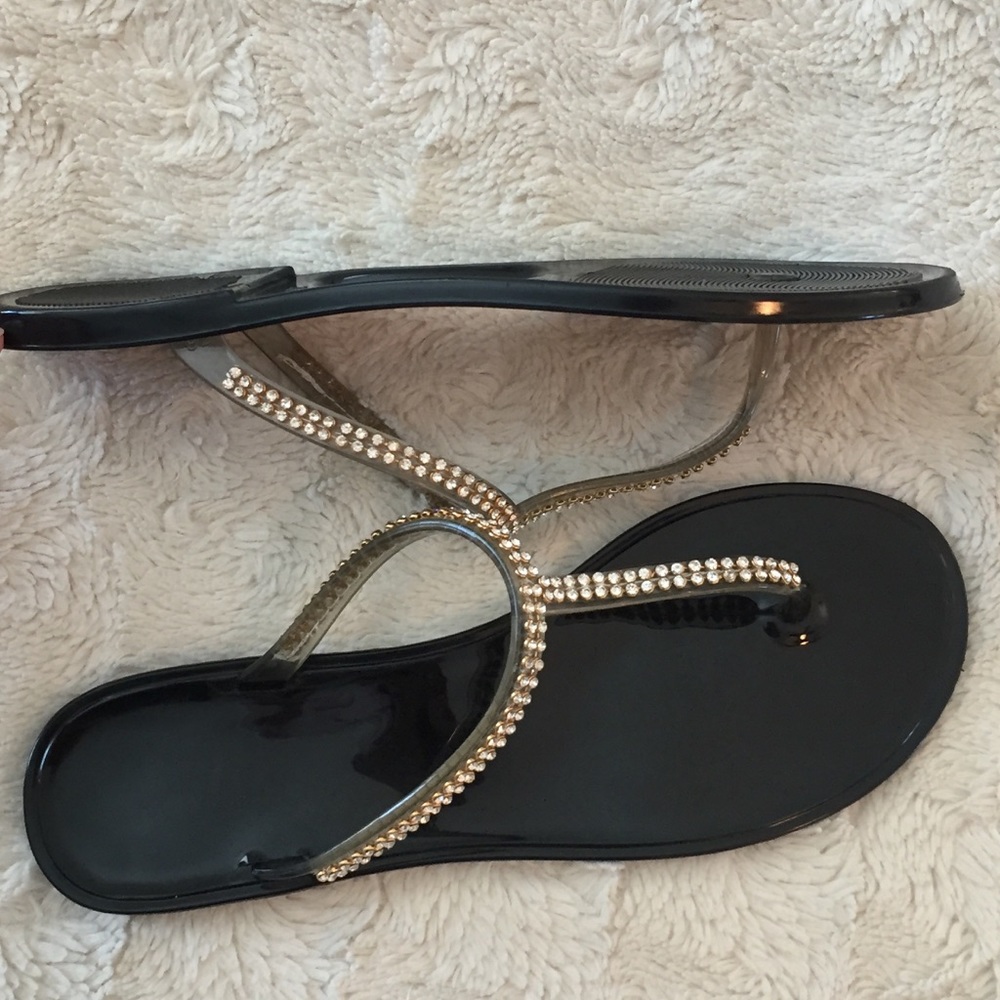 Nomad Black & Gold Rhinestone Flip-Flops. - Picture 6 of 10